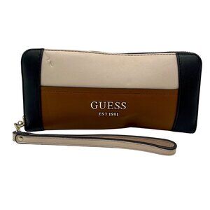 Guess Brown Faux Leather Shawna Zip-Around Wallet/Wristlet